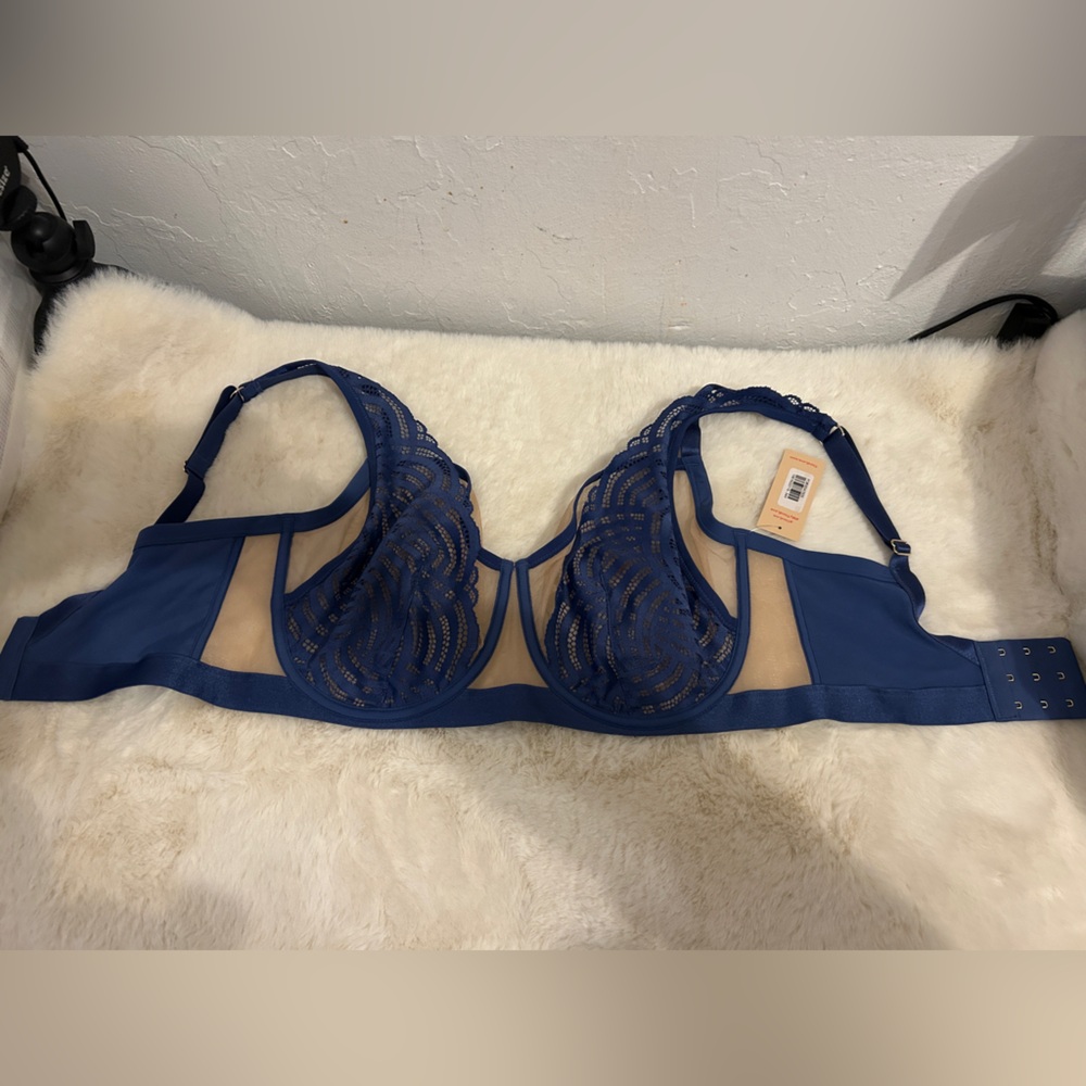 ThirdLove Deco Lace Unlined Bra in Blue and Tan size 34H